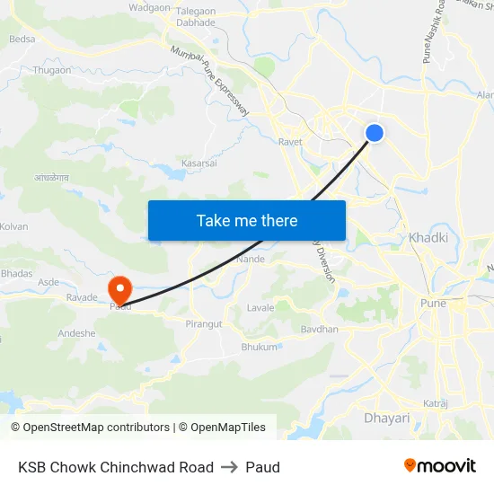 KSB Chowk Chinchwad Road to Paud map