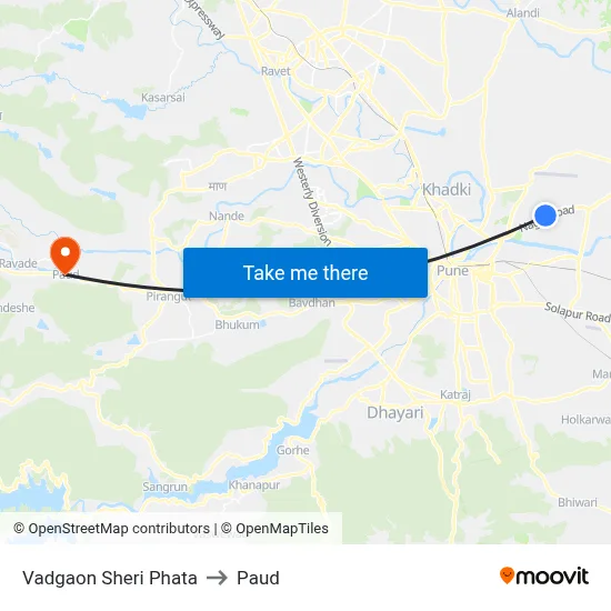 Vadgaon Sheri Phata to Paud map