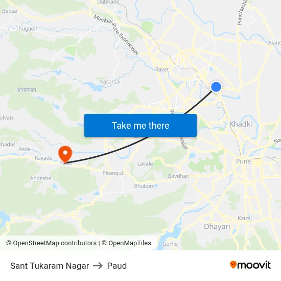 Sant Tukaram Nagar to Paud map