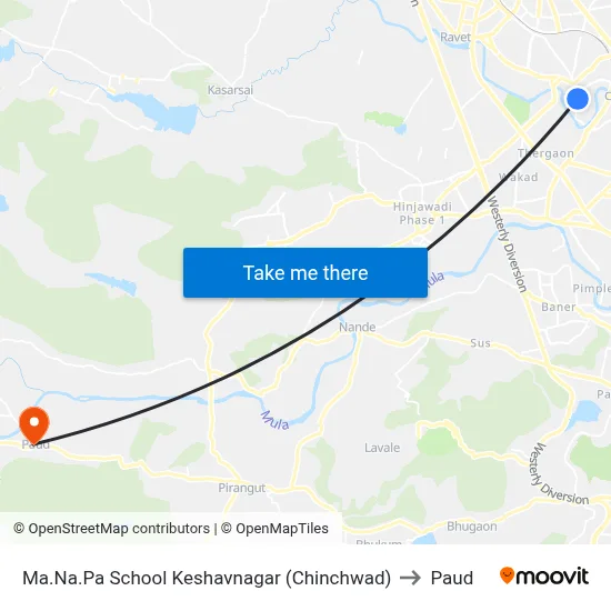 Ma.Na.Pa School Keshavnagar (Chinchwad) to Paud map