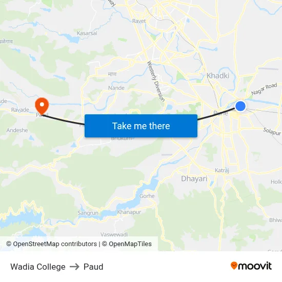 Wadia College to Paud map
