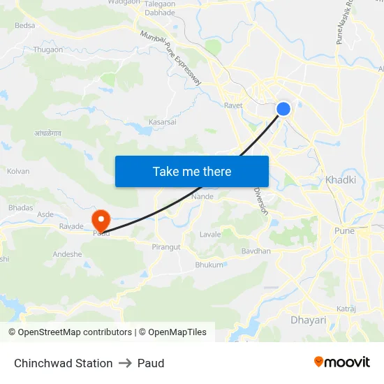 Chinchwad Station to Paud map
