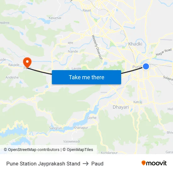 Pune Station Jayprakash Stand to Paud map