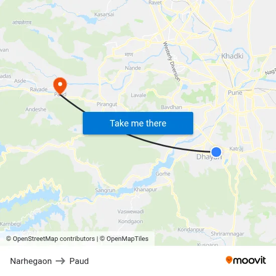 Narhegaon to Paud map