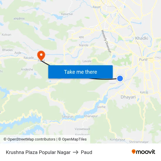 Krushna Plaza Popular Nagar to Paud map