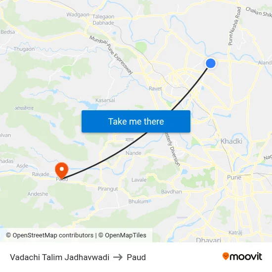 Vadachi Talim Jadhavwadi to Paud map
