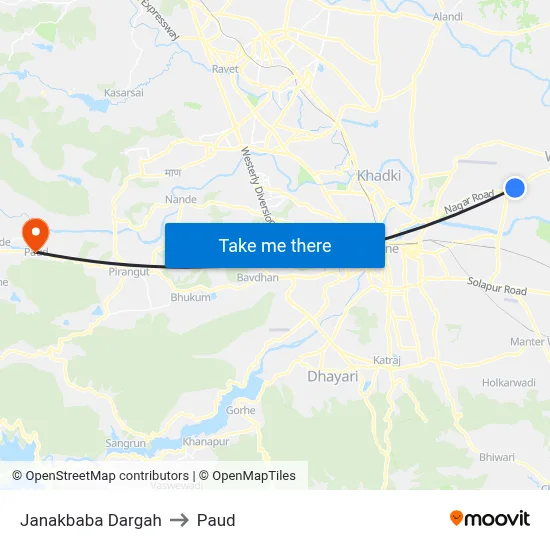 Janakbaba Dargah to Paud map