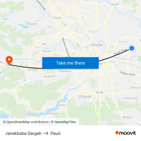 Janakbaba Dargah to Paud map
