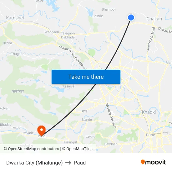 Dwarka City (Mhalunge) to Paud map