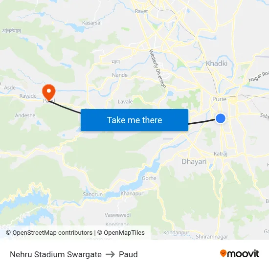 Nehru Stadium Swargate to Paud map