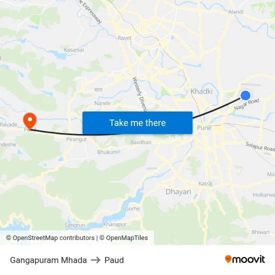 Gangapuram Mhada to Paud map