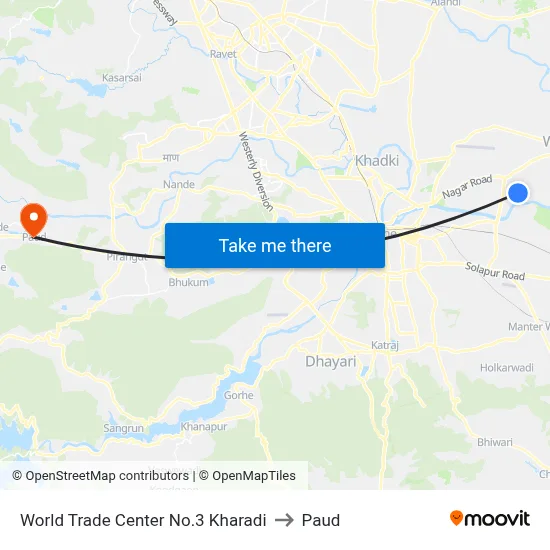 World Trade Center No.3 Kharadi to Paud map