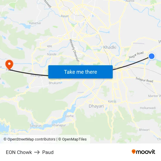 EON Chowk to Paud map