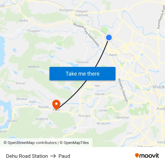 Dehu Road Station to Paud map