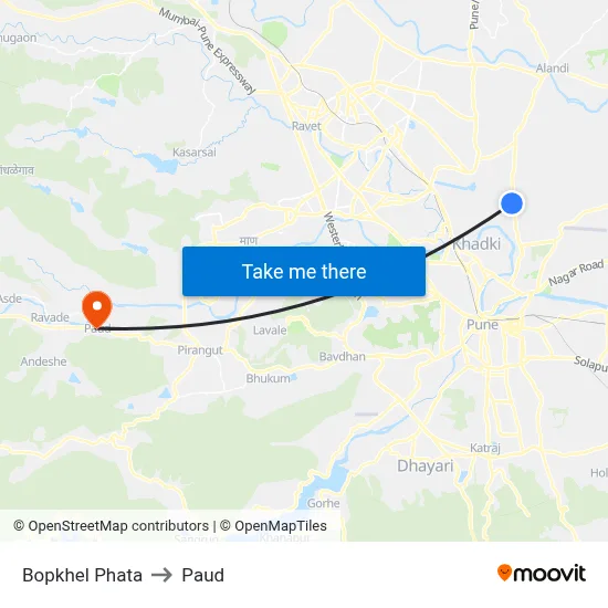Bopkhel Phata to Paud map