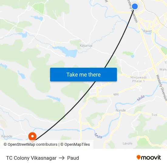 TC Colony Vikasnagar to Paud map