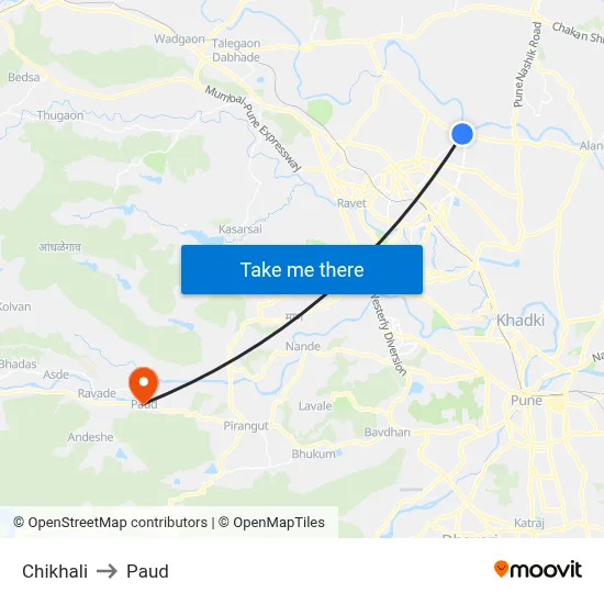 Chikhali to Paud map