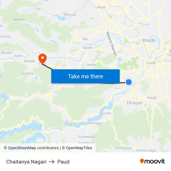 Chaitanya Nagari to Paud map