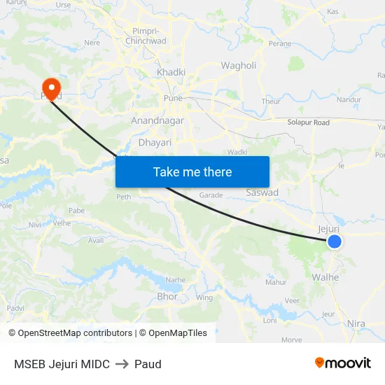 MSEB Jejuri MIDC to Paud map