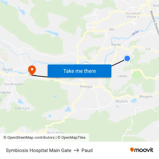 Symbiosis Hospital Main Gate to Paud map