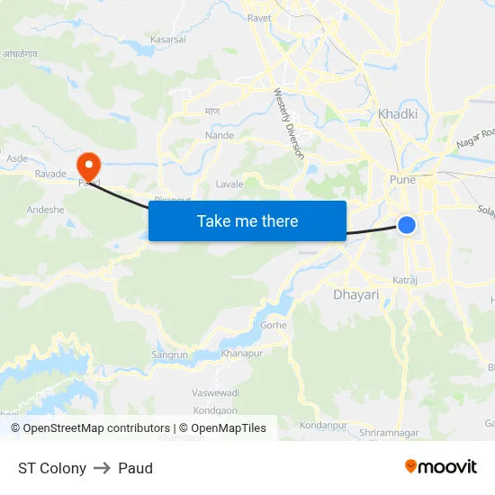 ST Colony to Paud map