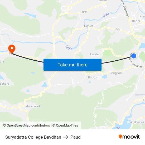Suryadatta College Bavdhan to Paud map