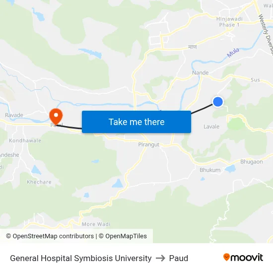 General Hospital Symbiosis University to Paud map