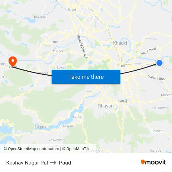 Keshav Nagar Pul to Paud map