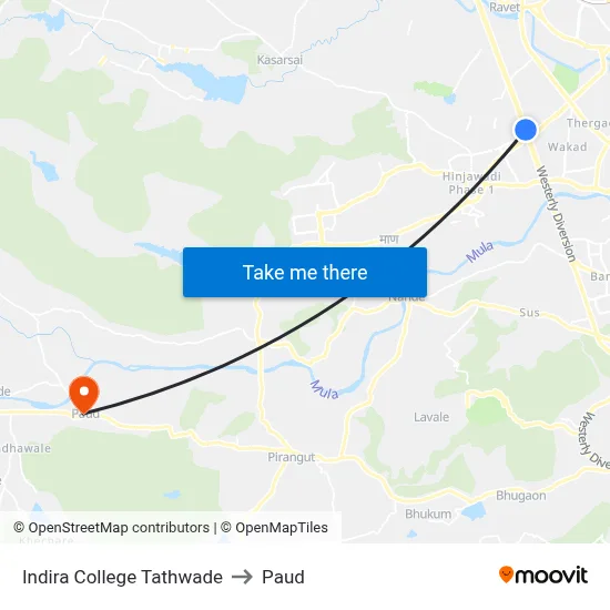Indira College Tathwade to Paud map
