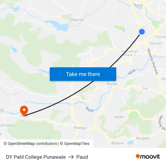 DY Patil College Punawale to Paud map
