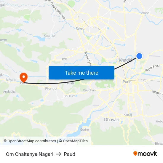 Om Chaitanya Nagari to Paud map