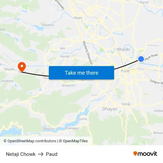 Netaji Chowk to Paud map