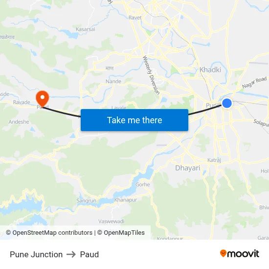 Pune Junction to Paud map