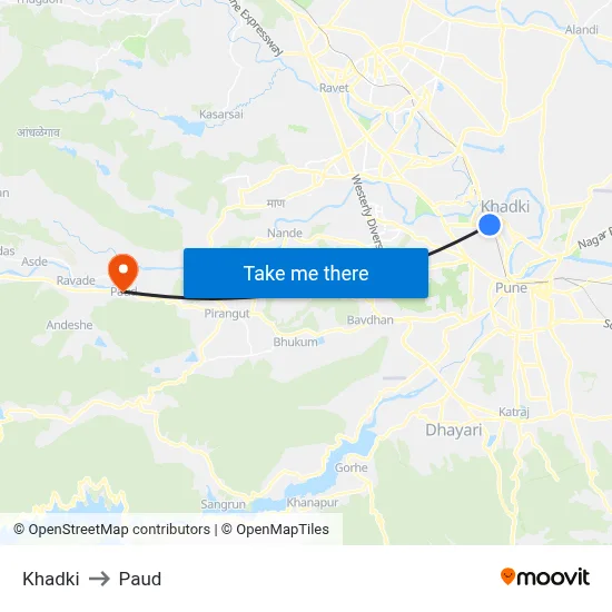 Khadki to Paud map