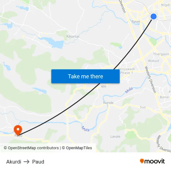 Akurdi to Paud map