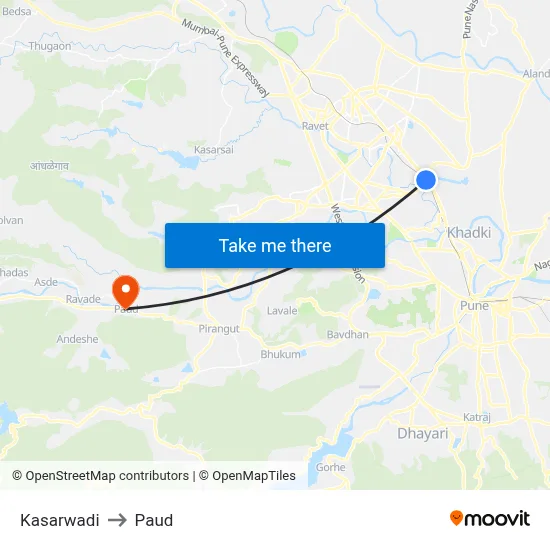 Kasarwadi to Paud map