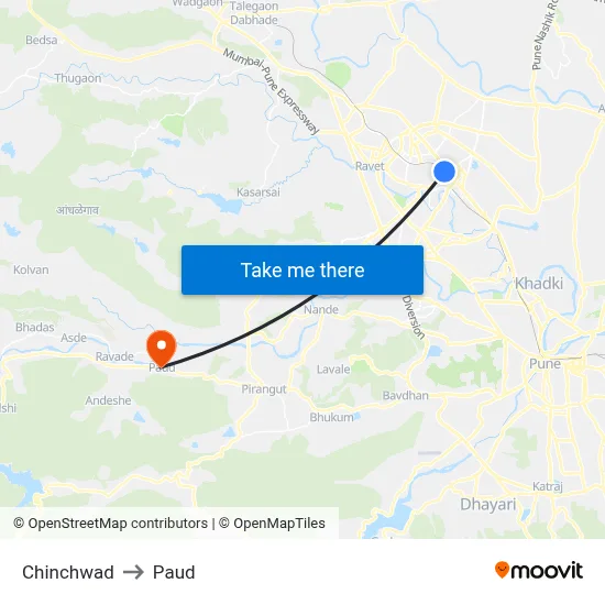 Chinchwad to Paud map