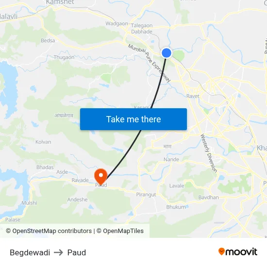 Begdewadi to Paud map