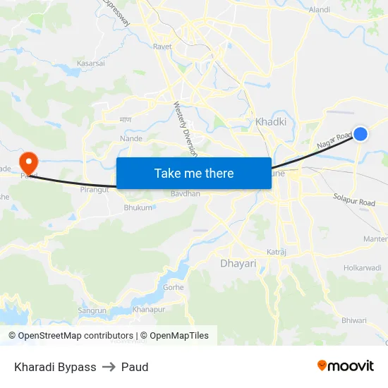 Kharadi Bypass to Paud map