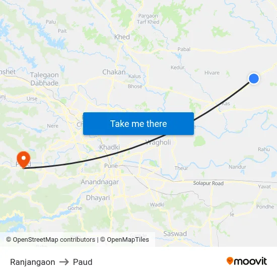 Ranjangaon to Paud map