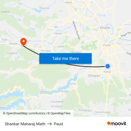Shankar Maharaj Math to Paud map