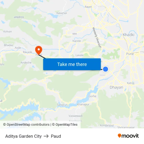 Aditya Garden City to Paud map