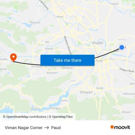 Viman Nagar Corner to Paud map