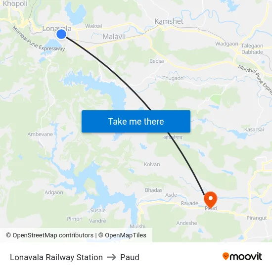 Lonavala Railway Station to Paud map