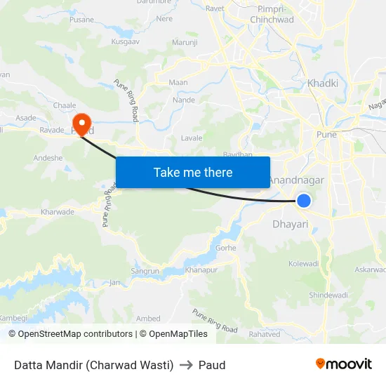 Datta Mandir (Charwad Wasti) to Paud map