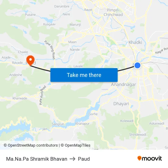 Ma.Na.Pa Shramik Bhavan to Paud map