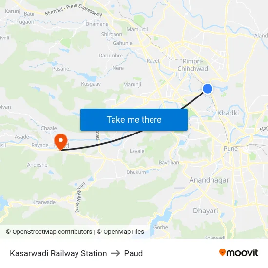 Kasarwadi Railway Station to Paud map
