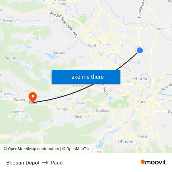 Bhosari Depot to Paud map