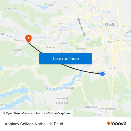 Abhinav College Narhe to Paud map