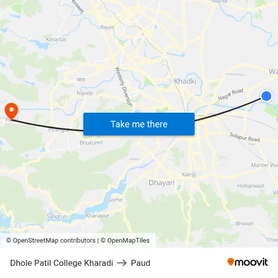Dhole Patil College Kharadi to Paud map